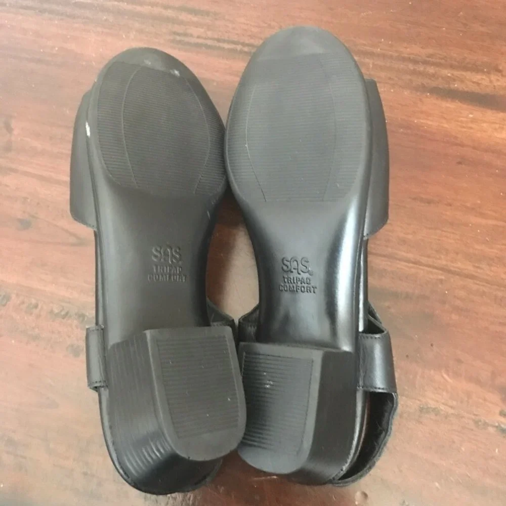 Sas Tripad Comfort Womens Slingback Sandals Black Low Block Heel Hook & Loop 9 N